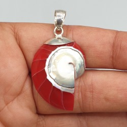 925 Sterling zilveren hanger rode Nautilus schelp