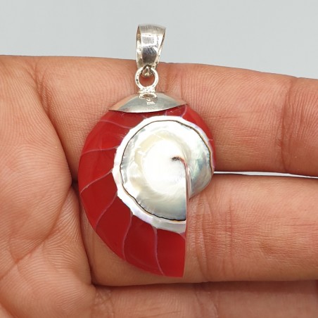 925 Sterling zilveren hanger rode Nautilus schelp