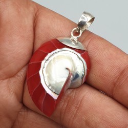 925 Sterling zilveren hanger rode Nautilus schelp