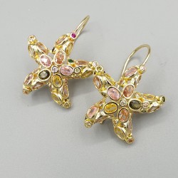 Vergulde oorbellen zeester met crystals