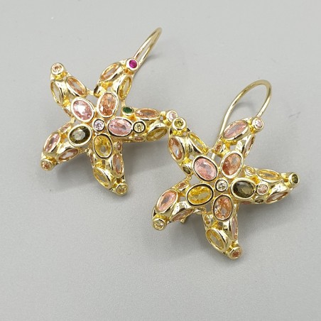 Vergulde oorbellen zeester met crystals