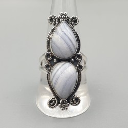925 Sterling zilveren ring gezet met blauw Lace Agaat 19 mm