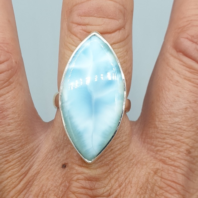 925 Sterling zilveren ring met marquise Larimar 17.5 mm