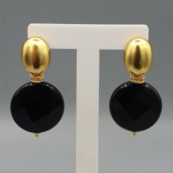 Vergulde oorbellen ronde zwarte facet Onyx