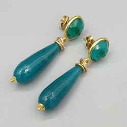 Vergulde oorbellen Apatiet quartz en Jade