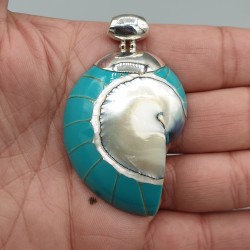 925 Sterling zilveren hanger Turkoois blauwe Nautilus