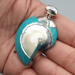 925 Sterling zilveren hanger Turkoois blauwe Nautilus