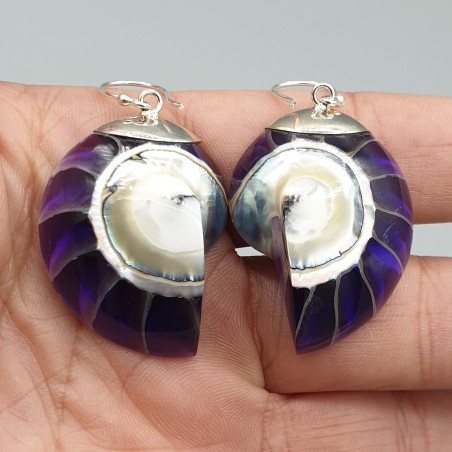 925 Sterling zilveren oorbellen met paarse Nautilus schelp