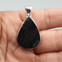 925 Sterling zilveren hanger druppelvormige ruwe zwarte Toermalijn