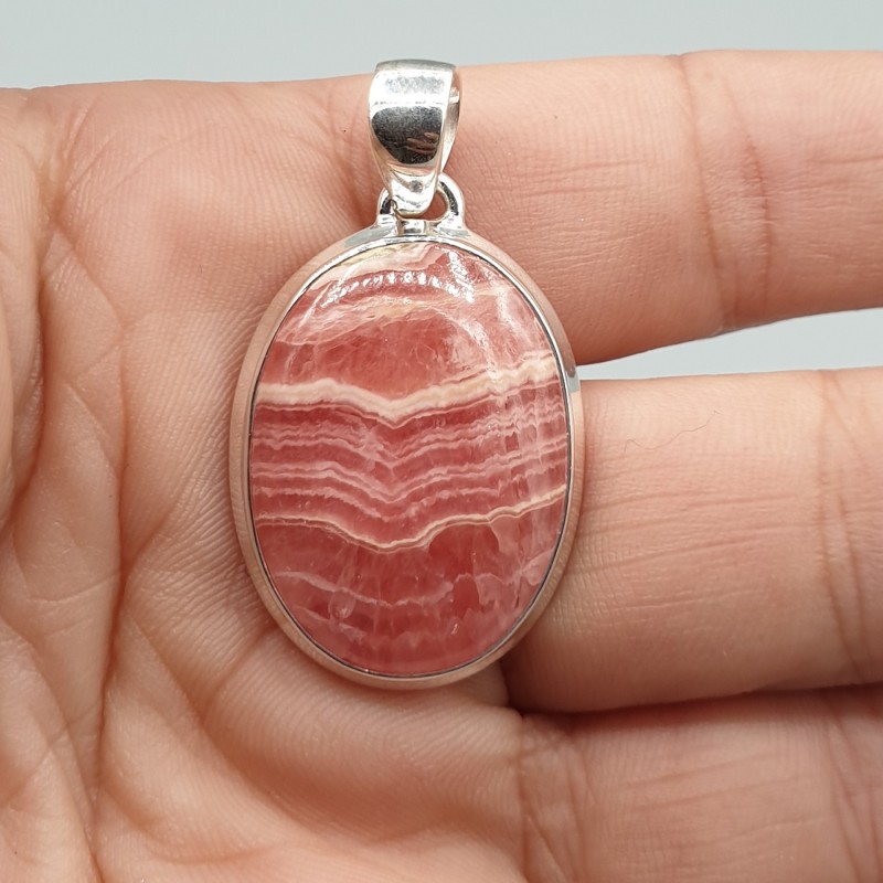 925 Sterling zilveren hanger ovale Rhodochrosiet