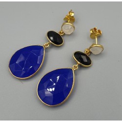Vergulde oorbellen Chalcedoon Onyx en Maansteen