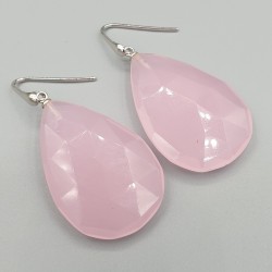 925 Sterling zilveren oorbellen grote roze Chalcedoon