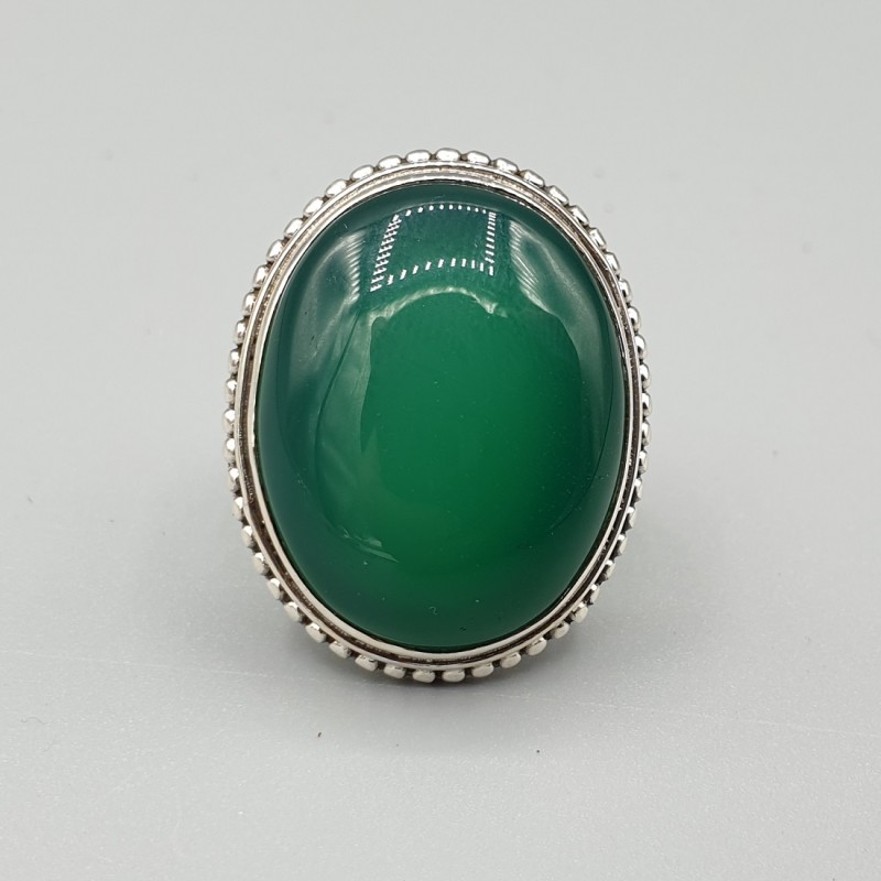 925 Sterling zilveren ring met brede ovale groene Onyx 18 mm