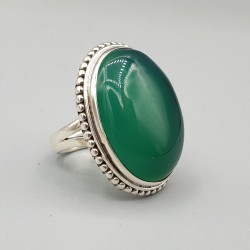 925 Sterling zilveren ring met brede ovale groene Onyx 18 mm