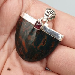925 Sterling zilveren hanger Bloedsteen en Granaat