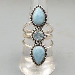 925 Sterling zilveren ring Larimar en blauw Topaas 18 mm