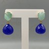 Vergulde oorbellen kobalt blauwe Chalcedoon en Kattenoog