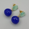 Vergulde oorbellen kobalt blauwe Chalcedoon en Kattenoog