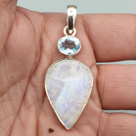 925 Sterling zilveren hanger blauw Topaas en Maansteen