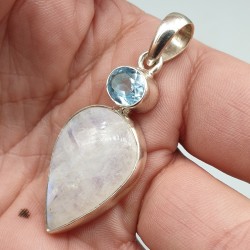 925 Sterling zilveren hanger blauw Topaas en Maansteen