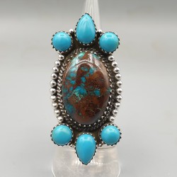 925 Sterling zilveren ring Chrysocolla en Turkoois verstelbaar