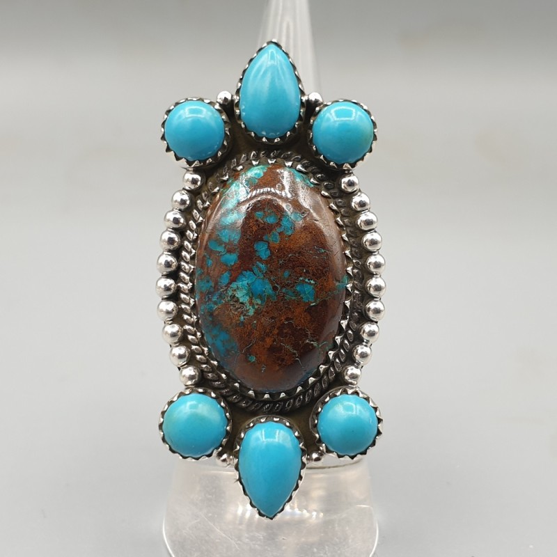 925 Sterling zilveren ring Chrysocolla en Turkoois verstelbaar