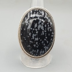 925 Sterling zilveren ring ovale sneeuwvlok Obsidiaan 18 mm