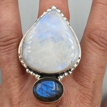 925 Sterling zilveren ring Maansteen en Labradoriet verstelbaar