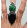 925 Sterling zilveren ring zwarte Onyx en Malachiet verstelbaar