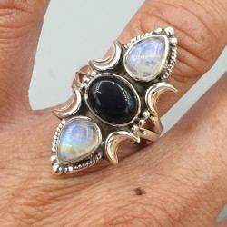 925 Sterling zilveren ring Onyx en Maansteen verstelbaar