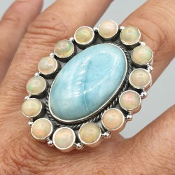 925 Sterling zilveren ring Opalen en Larimar verstelbaar