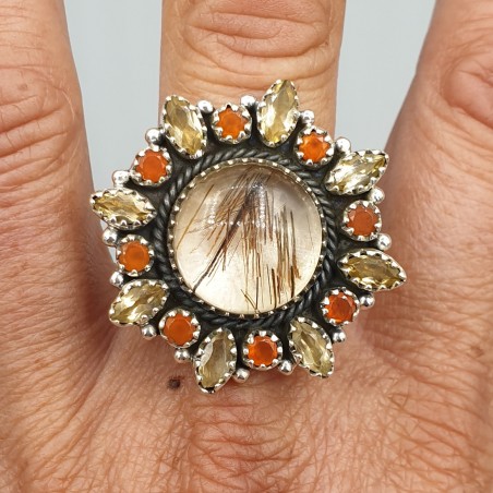 925 Sterling zilveren ring gouden Rutielkwarts verstelbaar