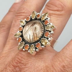 925 Sterling zilveren ring gouden Rutielkwarts verstelbaar