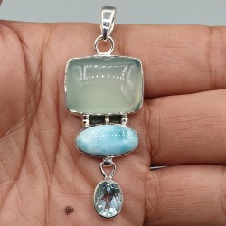 925 Sterling zilveren hanger Larimar Chalcedoon en Topaas