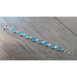 Zilveren armband gezet met ovale Chalcedoon schakels