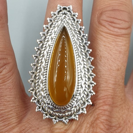 925 Sterling zilveren ring gele Chalcedoon verstelbaar