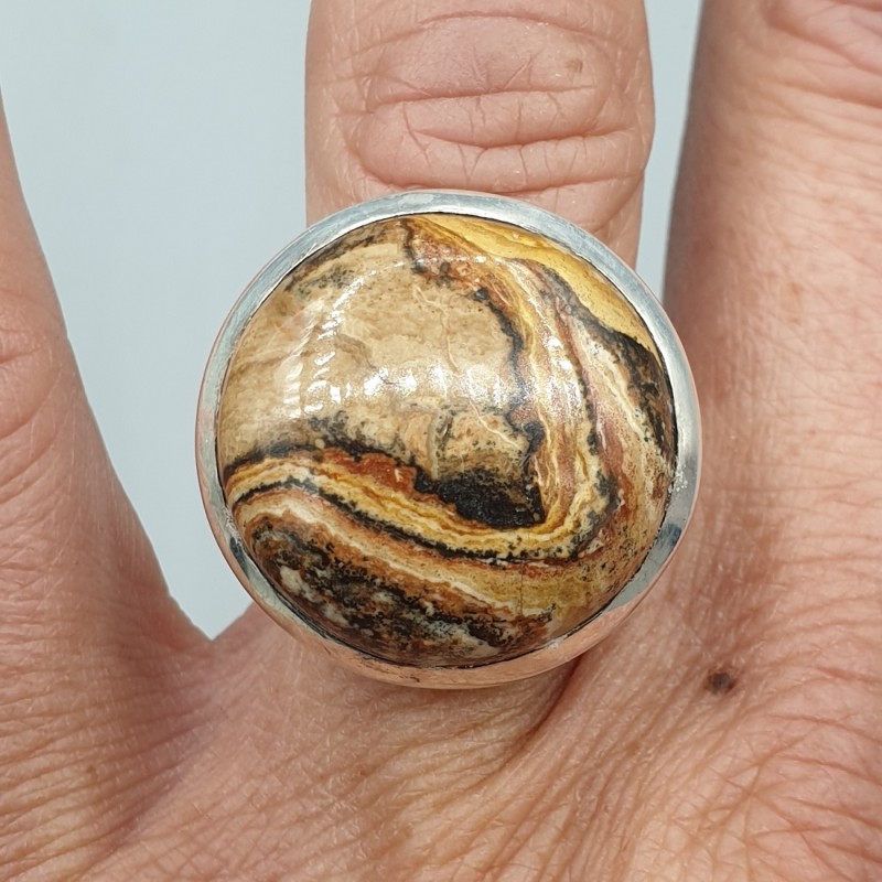 925 Sterling zilveren ring ronde Landschap Jaspis 17 mm