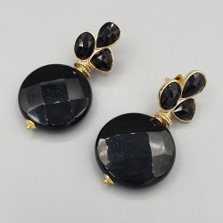 Vergulde oorbellen ronde zwarte Onyx