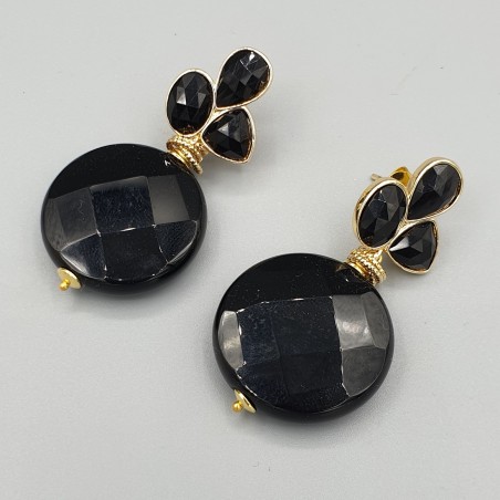 Vergulde oorbellen ronde zwarte Onyx