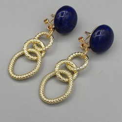 Vergulde oorbellen Lapis Lazuli en schakels