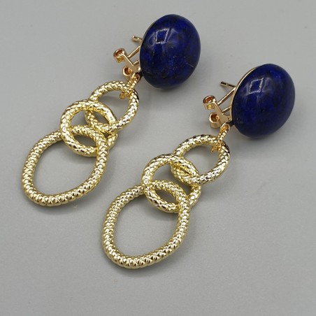 Vergulde oorbellen Lapis Lazuli en schakels