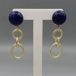 Vergulde oorbellen Lapis Lazuli en schakels