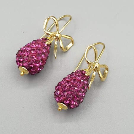 Vergulde oorbellen fuchsia roze kristallen
