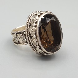 925 Sterling zilveren ring Smokey Topaas bewerkte setting 18.5 mm