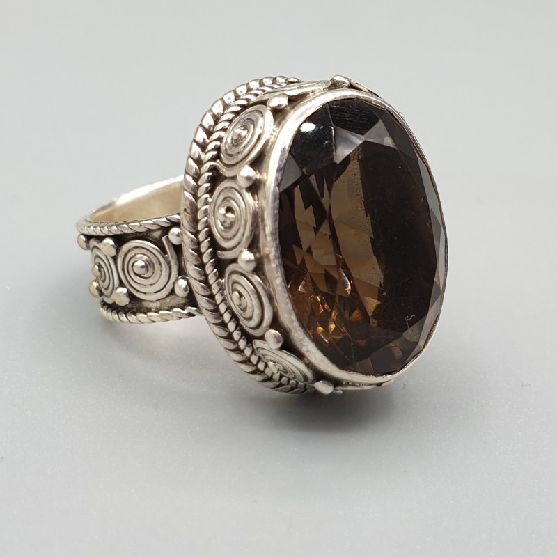925 Sterling zilveren ring Smokey Topaas bewerkte setting 18.5 mm