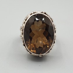 925 Sterling zilveren ring Smokey Topaas bewerkte setting 18.5 mm