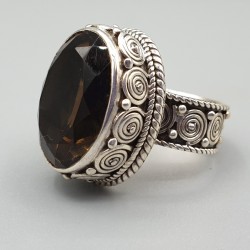 925 Sterling zilveren ring Smokey Topaas bewerkte setting 18.5 mm