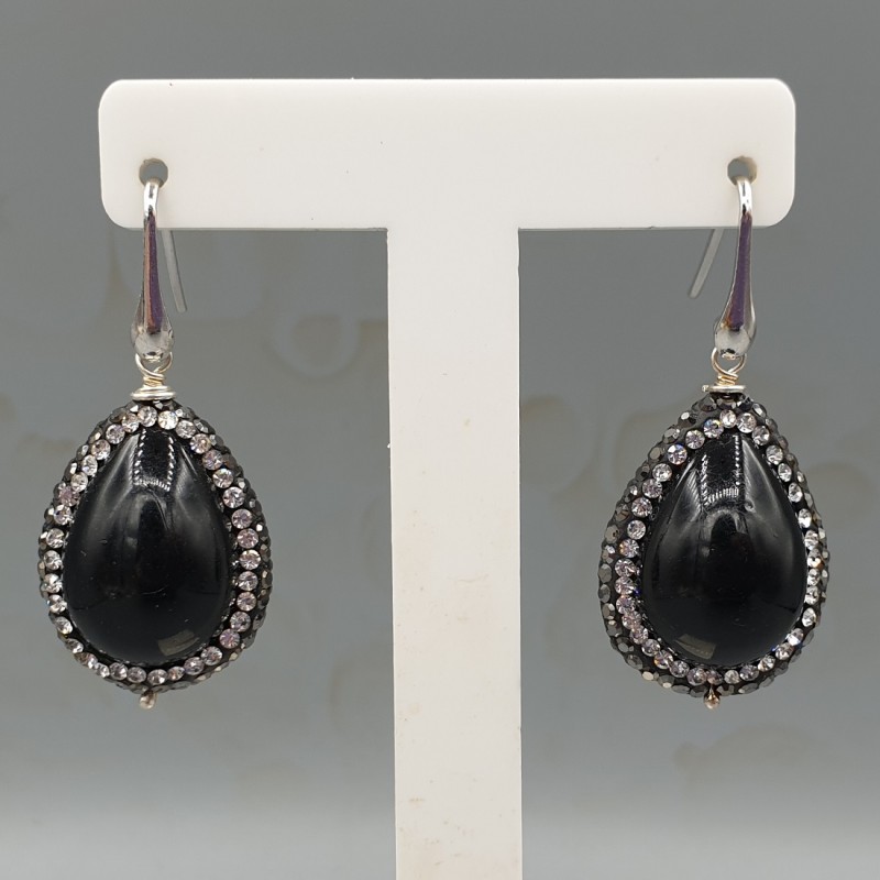 925 Sterling zilveren zwarte Onyx en kristallen