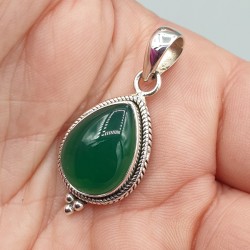 Zilveren hanger druppelvormige groene Onyx small