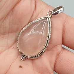 Zilveren hanger druppelvormige Rozenkwarts medium